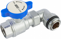 Кран шаровой FAR 3/4"-1", ВР-"американка" EPDM, угловой, син. бабочка под термометр, хром